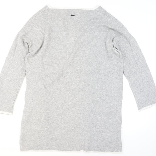 Barbour Women Grey Wool Blend Cardigan Jumper M Classic Open Knit