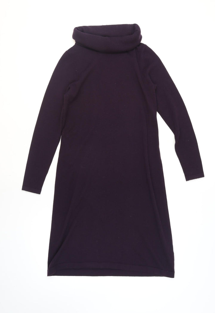 Kew Women Purple Wool Blend Roll Neck Knit Sweater Dress M