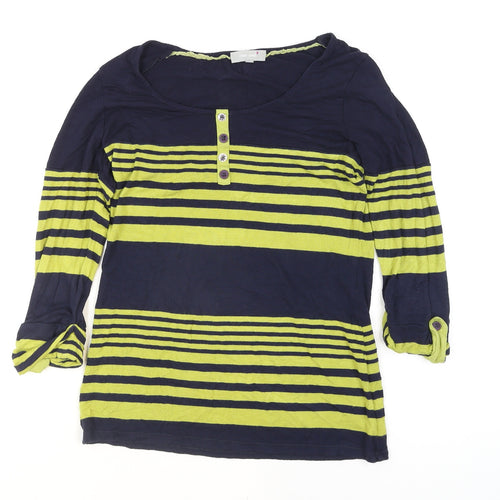 Marks and Spencer Per Una Women's Blue Striped 3/4 Sleeve T-Shirt Size 10