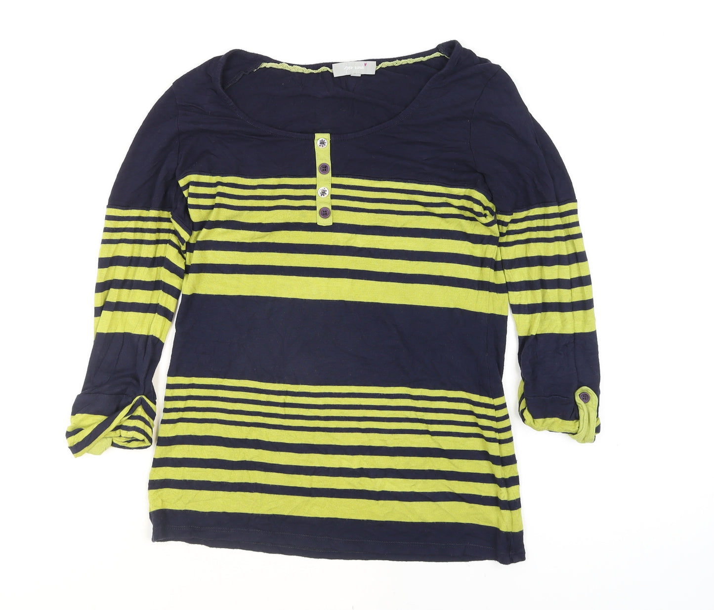Marks and Spencer Per Una Women's Blue Striped 3/4 Sleeve T-Shirt Size 10