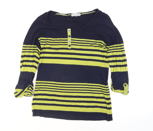 Marks and Spencer Per Una Women's Blue Striped 3/4 Sleeve T-Shirt Size 10