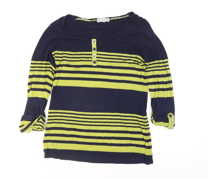 Marks and Spencer Per Una Women's Blue Striped 3/4 Sleeve T-Shirt Size 10