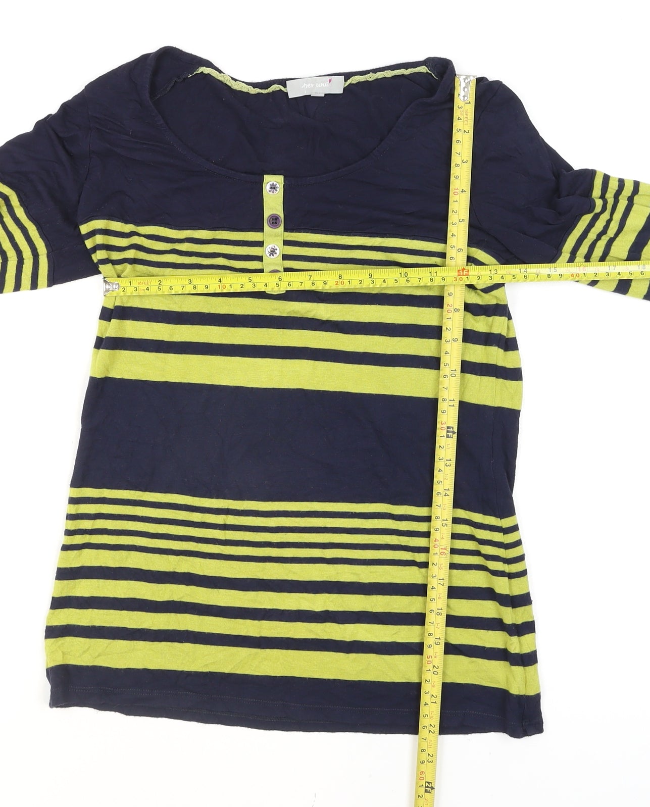 Marks and Spencer Per Una Women's Blue Striped 3/4 Sleeve T-Shirt Size 10