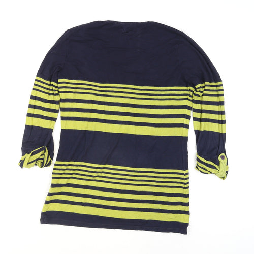 Marks and Spencer Per Una Women's Blue Striped 3/4 Sleeve T-Shirt Size 10