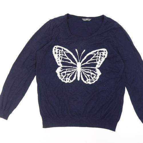 BHS Women's Blue Butterfly Cotton Long Sleeve Pullover Jumper Size 14