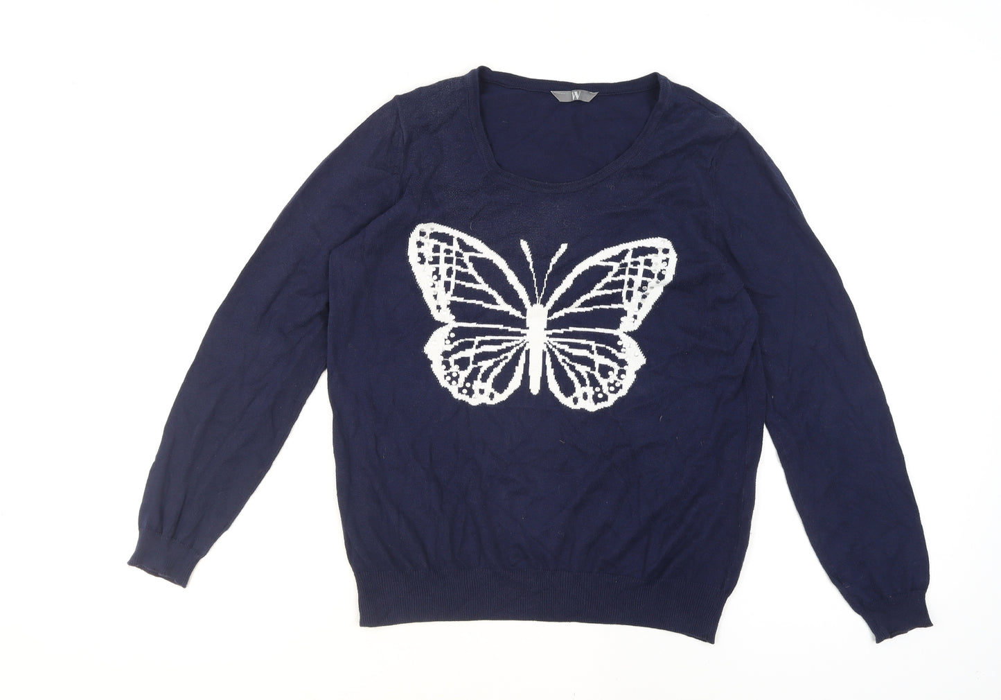 BHS Women's Blue Butterfly Cotton Long Sleeve Pullover Jumper Size 14
