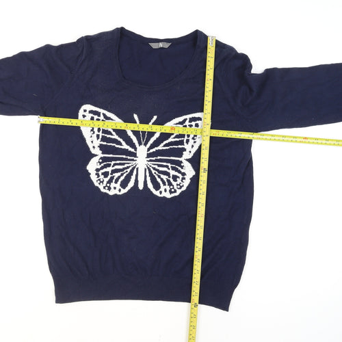 BHS Women's Blue Butterfly Cotton Long Sleeve Pullover Jumper Size 14