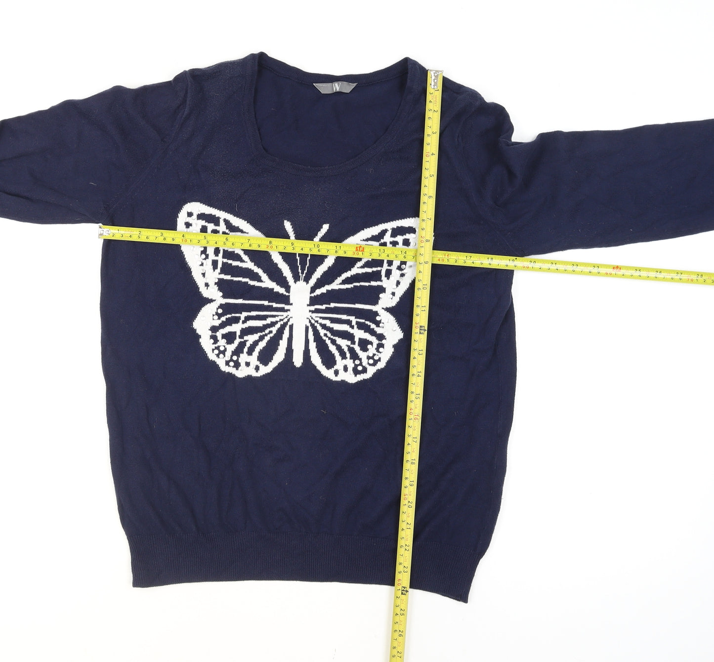 BHS Women's Blue Butterfly Cotton Long Sleeve Pullover Jumper Size 14