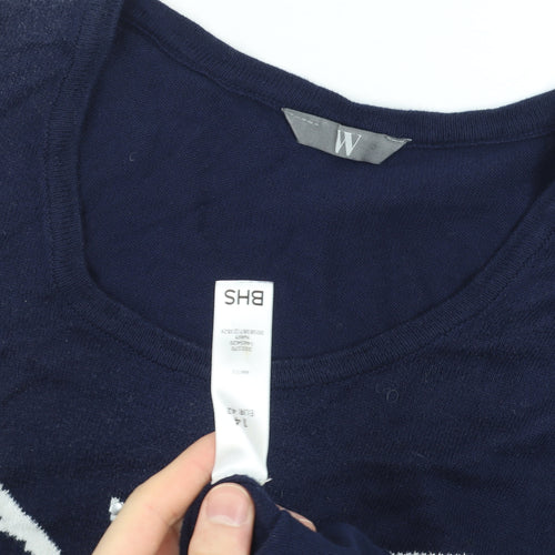 BHS Women's Blue Butterfly Cotton Long Sleeve Pullover Jumper Size 14