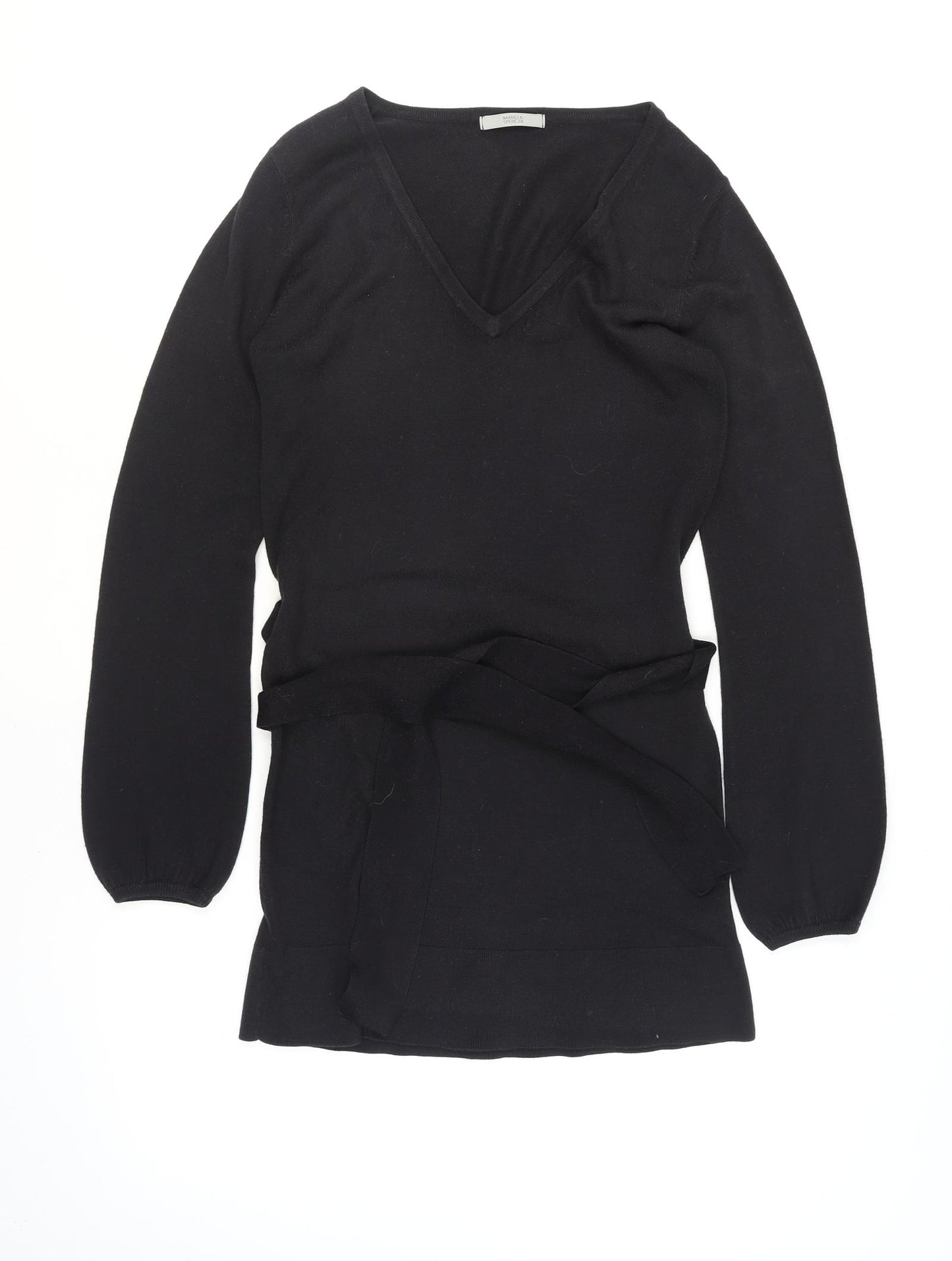 Marks and Spencer Women's Black Size 8 Knit Belted Wrap Dress