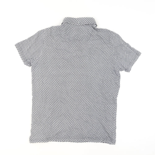 Guide London Men's Blue Geometric Button-Up Short Sleeve Shirt M