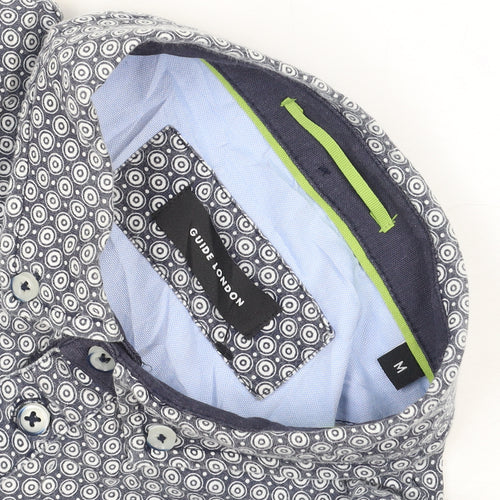 Guide London Men's Blue Geometric Button-Up Short Sleeve Shirt M