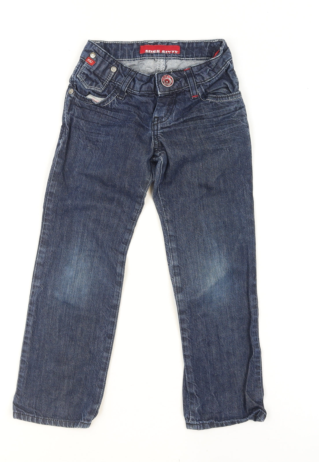 Miss Sixty Girls Blue Embroidered Straight Jeans 6 Years Cotton Denim