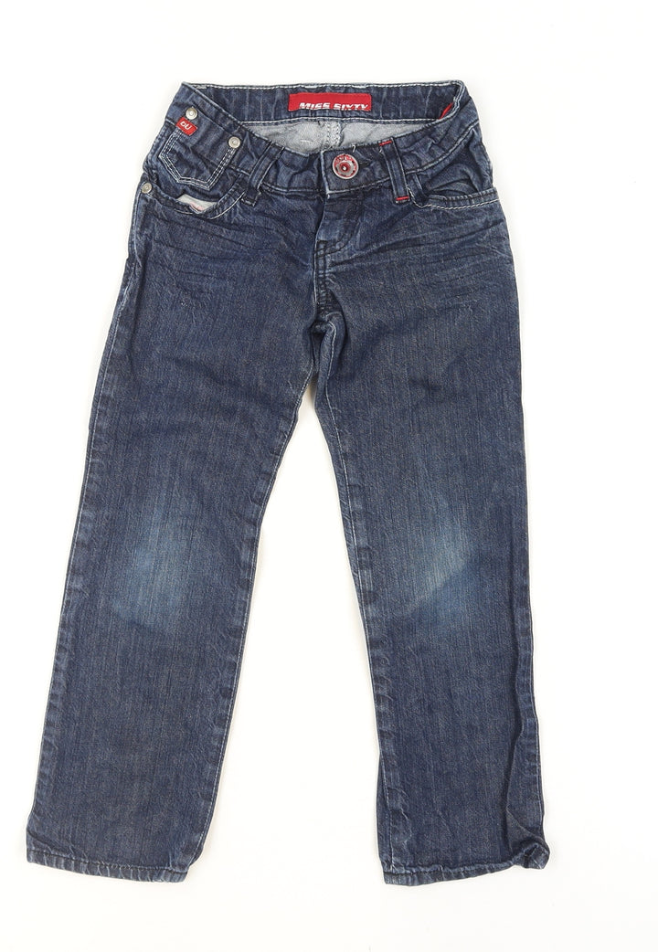 Miss Sixty Girls Blue Embroidered Straight Jeans 6 Years Cotton Denim