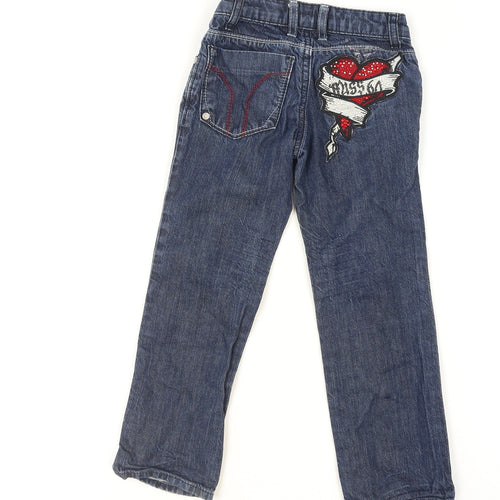 Miss Sixty Girls Blue Embroidered Straight Jeans 6 Years Cotton Denim