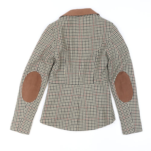 H&M Women Beige Houndstooth Wool Blend Blazer Jacket Size 4
