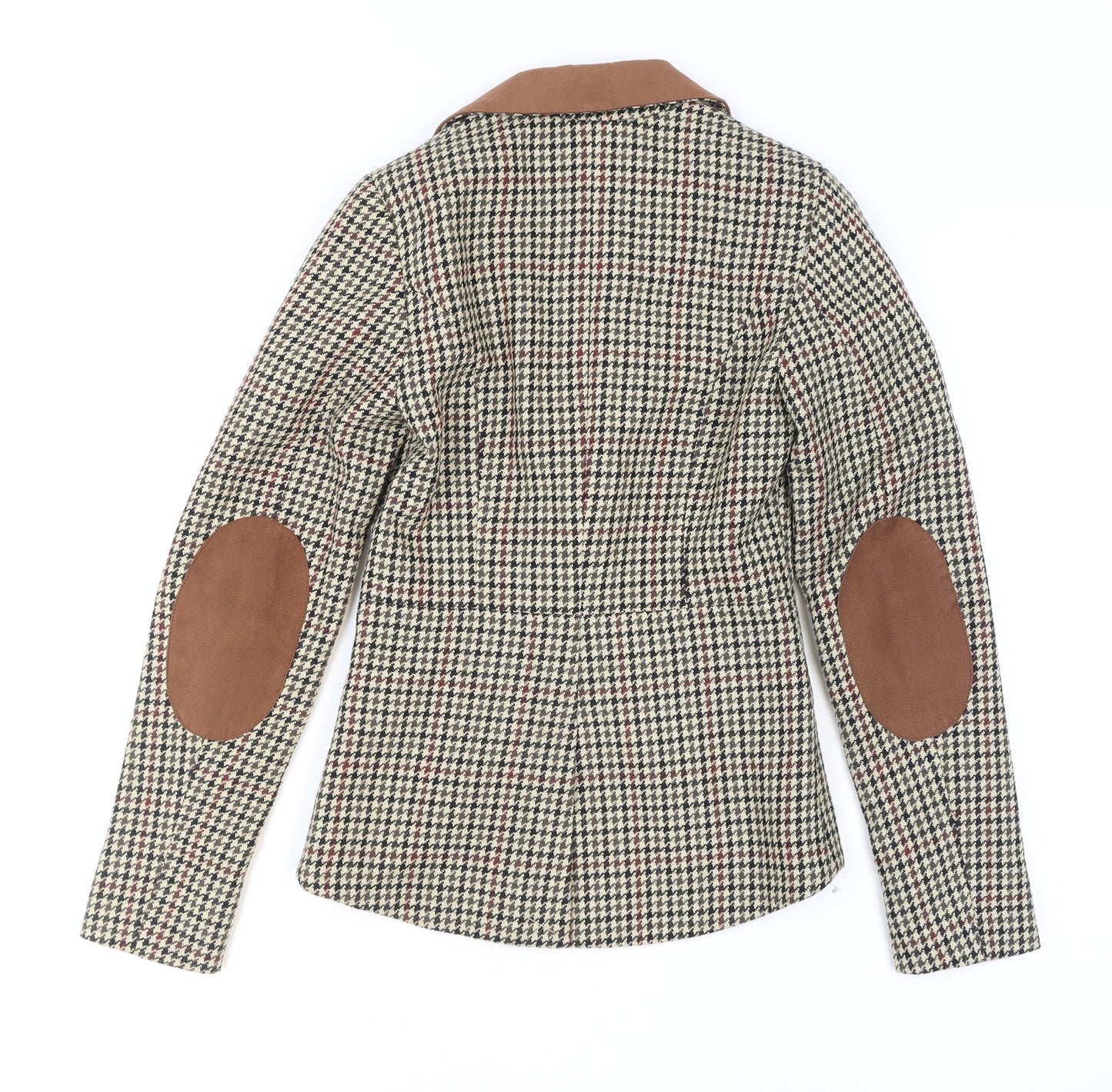 H&M Women Beige Houndstooth Wool Blend Blazer Jacket Size 4