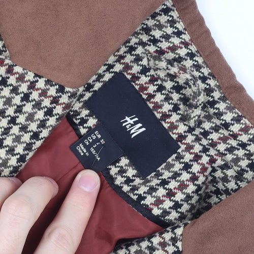 H&M Women Beige Houndstooth Wool Blend Blazer Jacket Size 4