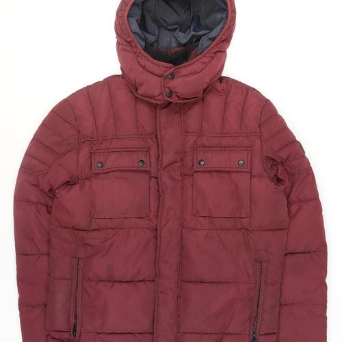Jack & Jones Men's Red Hooded Puffer Jacket L Insulated Winter Coat