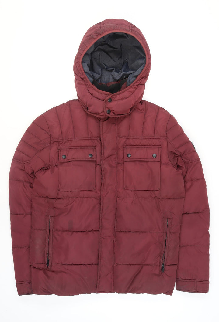 Jack & Jones Men's Red Hooded Puffer Jacket L Insulated Winter Coat