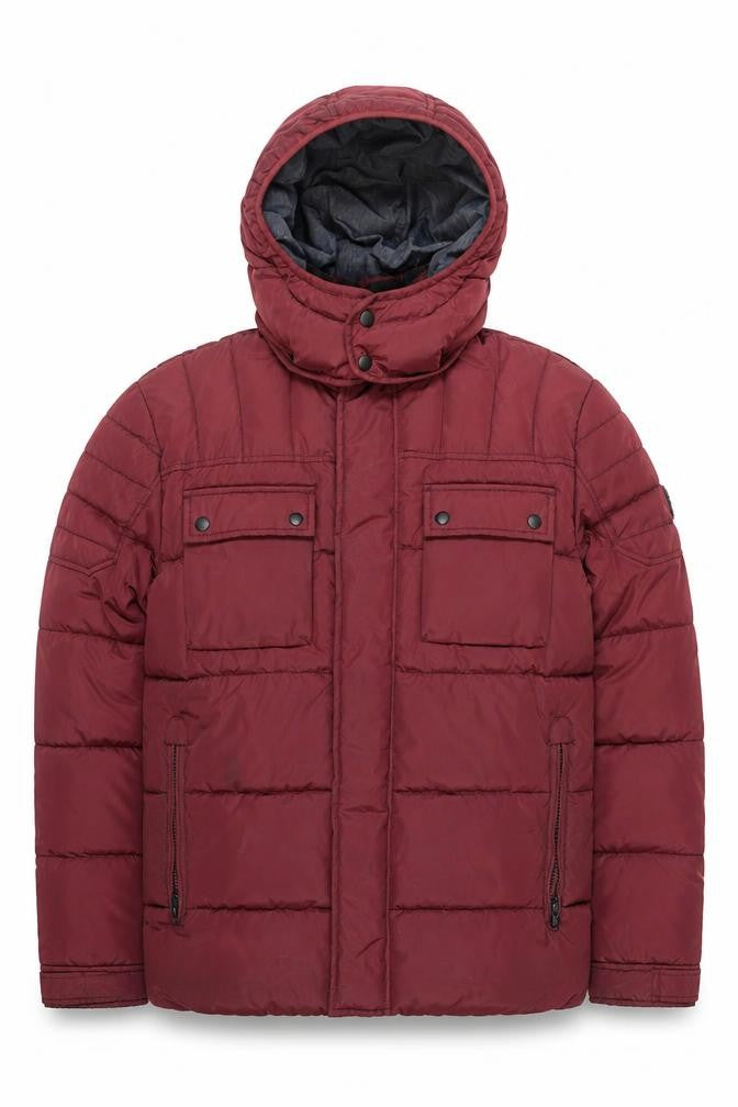 Jack & Jones Men's Red Hooded Puffer Jacket L Insulated Winter Coat
