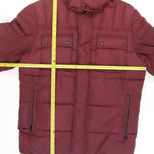 Jack & Jones Men's Red Hooded Puffer Jacket L Insulated Winter Coat