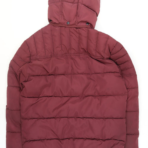 Jack & Jones Men's Red Hooded Puffer Jacket L Insulated Winter Coat
