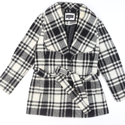 Marks and Spencer Per Una Women's Black Check Belted Coat Size 16