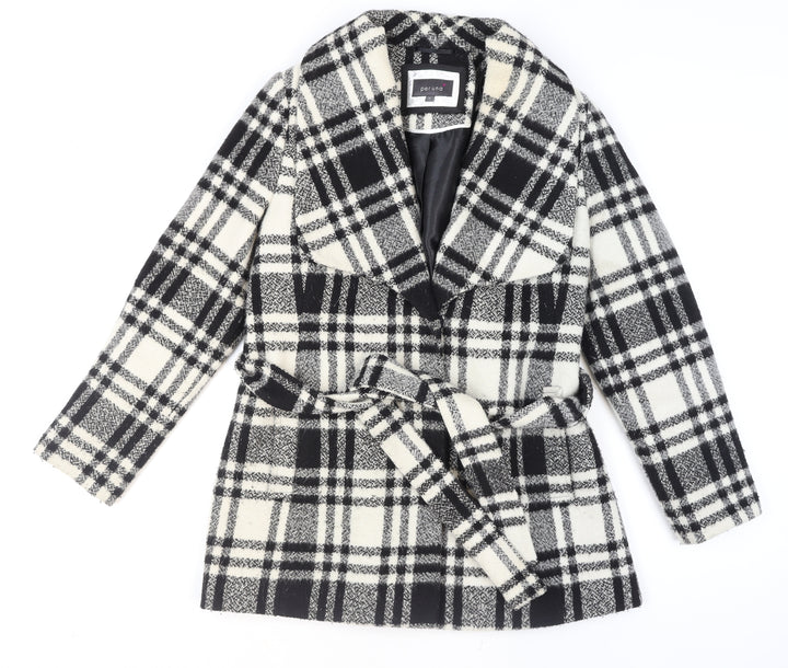 Marks and Spencer Per Una Women's Black Check Belted Coat Size 16