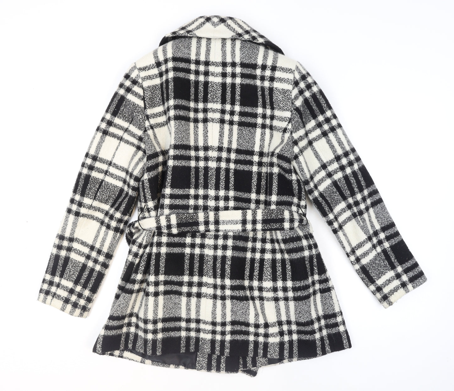 Marks and Spencer Per Una Women's Black Check Belted Coat Size 16