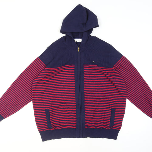 ISLE Womens Blue Red Striped Hooded Full Zip Knit Jumper Size 18-20