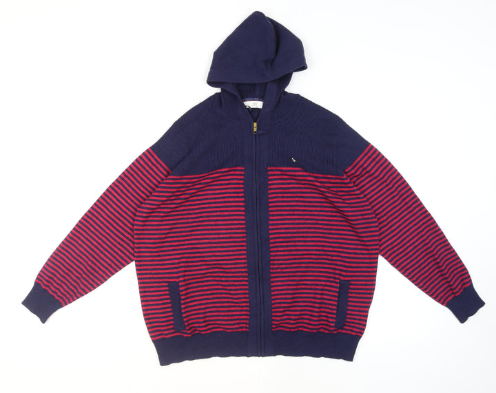 ISLE Womens Blue Red Striped Hooded Full Zip Knit Jumper Size 18-20
