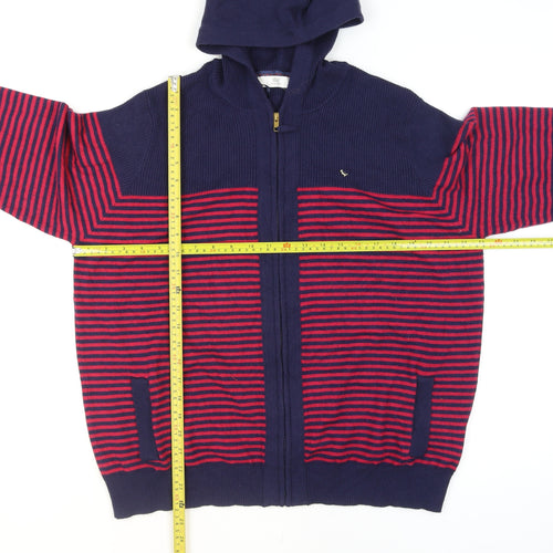 ISLE Womens Blue Red Striped Hooded Full Zip Knit Jumper Size 18-20