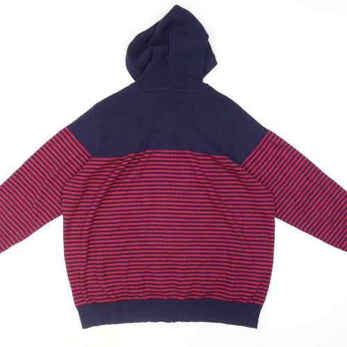 ISLE Womens Blue Red Striped Hooded Full Zip Knit Jumper Size 18-20