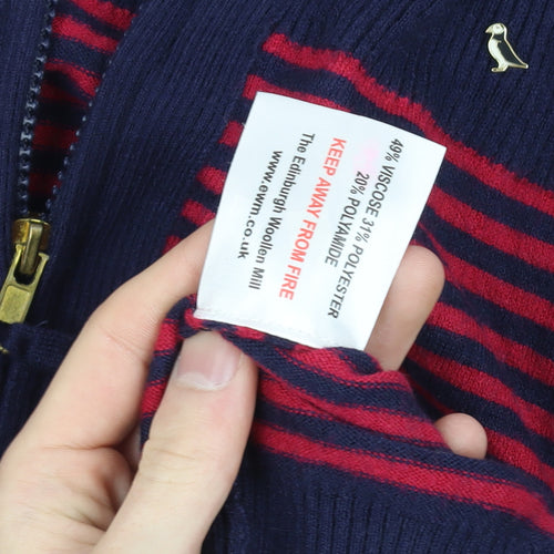 ISLE Womens Blue Red Striped Hooded Full Zip Knit Jumper Size 18-20