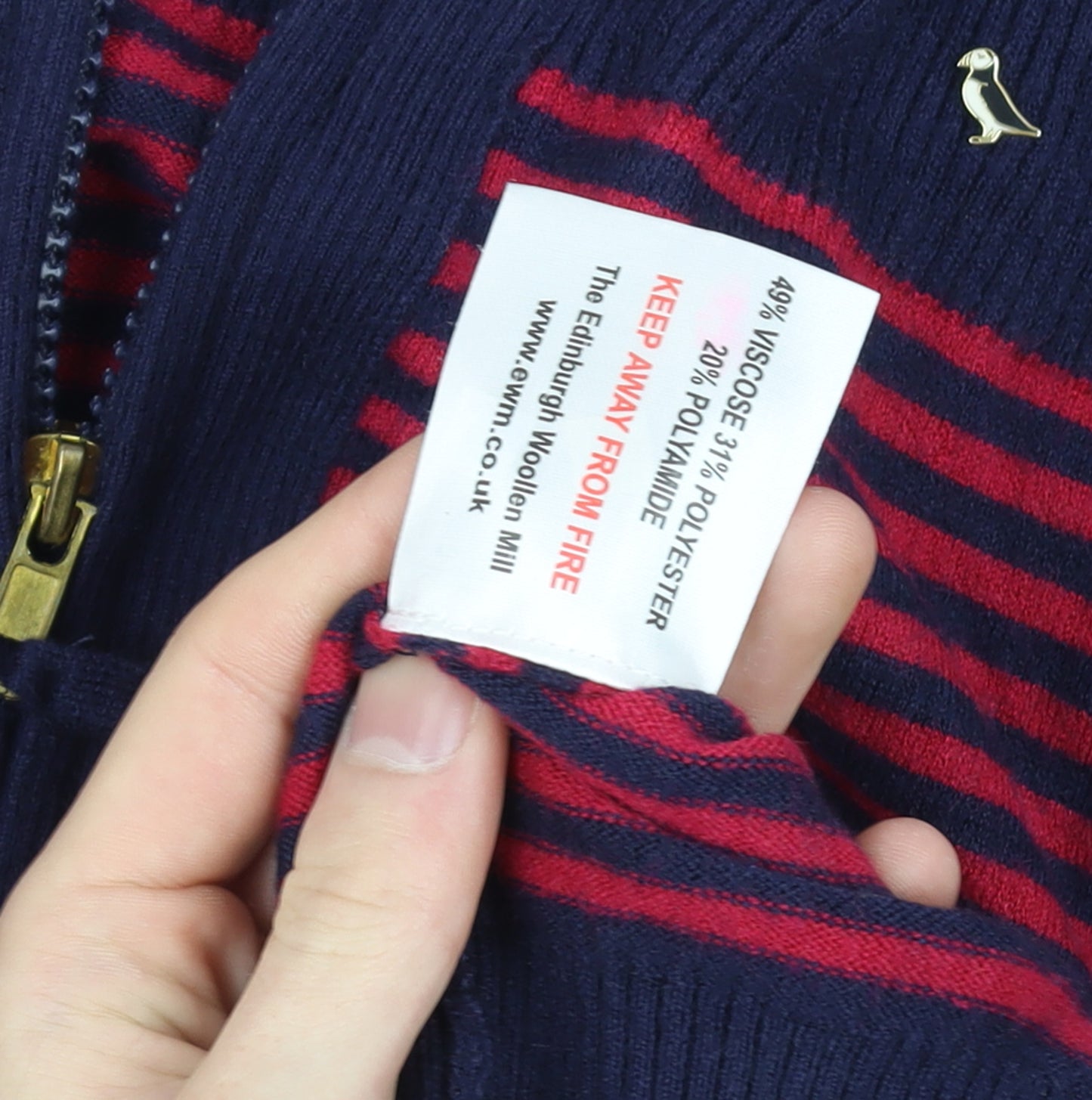 ISLE Womens Blue Red Striped Hooded Full Zip Knit Jumper Size 18-20