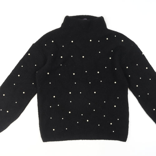Marks and Spencer Women's Black Beaded Roll Neck Knit Jumper XS