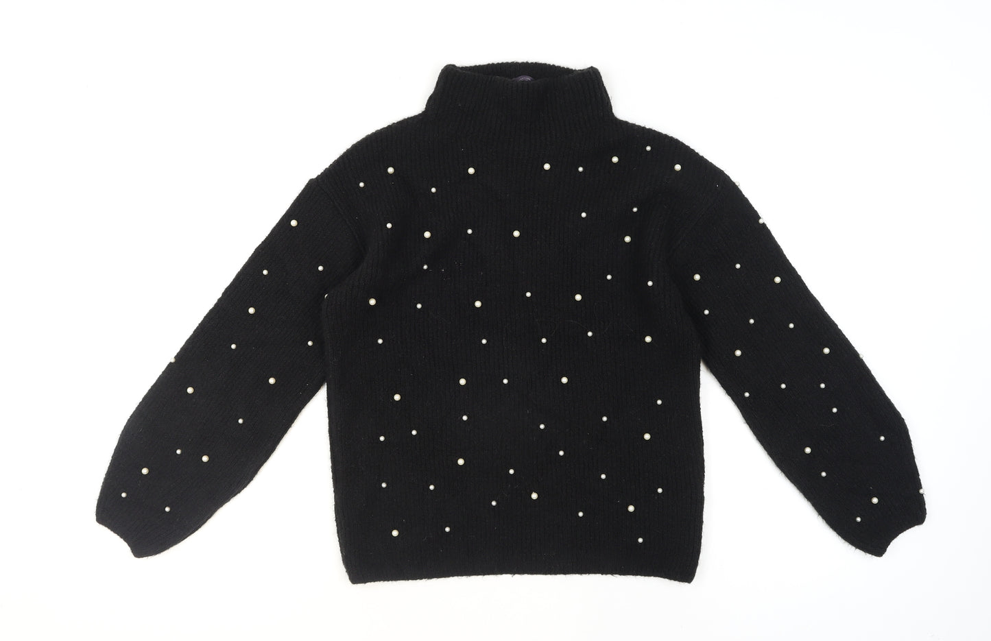 Marks and Spencer Women's Black Beaded Roll Neck Knit Jumper XS