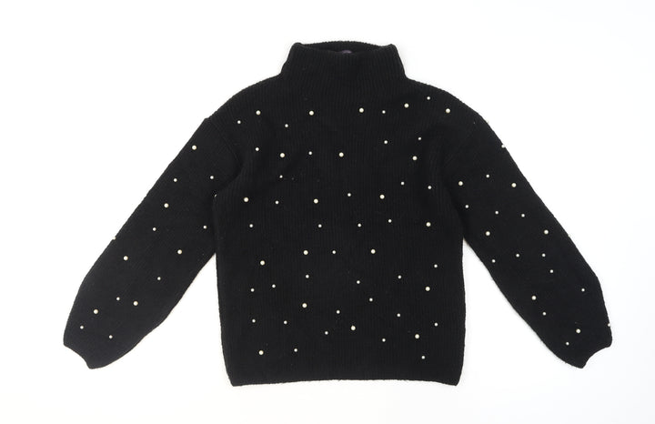 Marks and Spencer Women's Black Beaded Roll Neck Knit Jumper XS