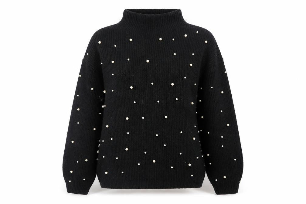 Marks and Spencer Women's Black Beaded Roll Neck Knit Jumper XS