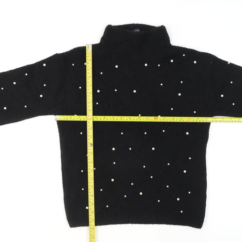 Marks and Spencer Women's Black Beaded Roll Neck Knit Jumper XS