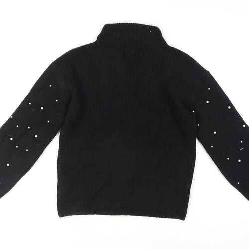 Marks and Spencer Women's Black Beaded Roll Neck Knit Jumper XS