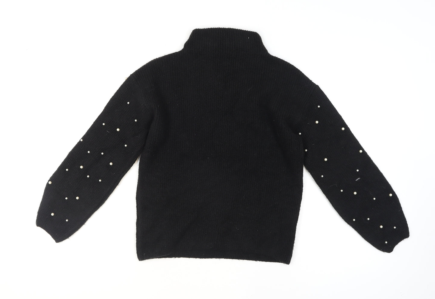 Marks and Spencer Women's Black Beaded Roll Neck Knit Jumper XS