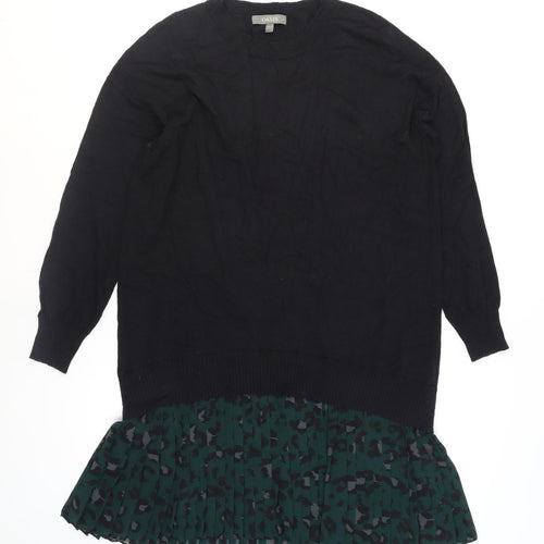 Oasis Women Black Long Sleeve Tunic Jumper L Pleated Hem