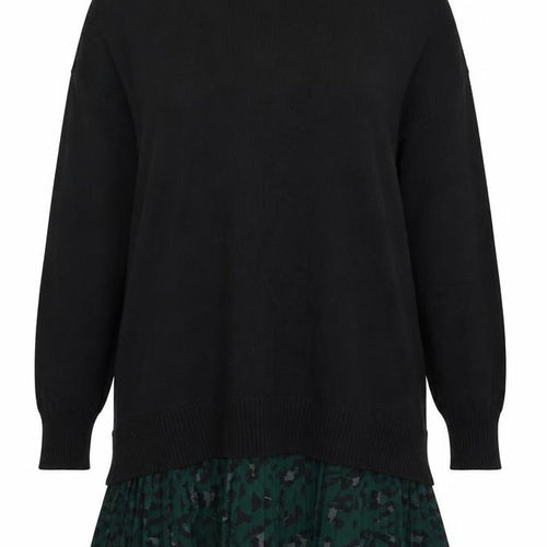 Oasis Women Black Long Sleeve Tunic Jumper L Pleated Hem