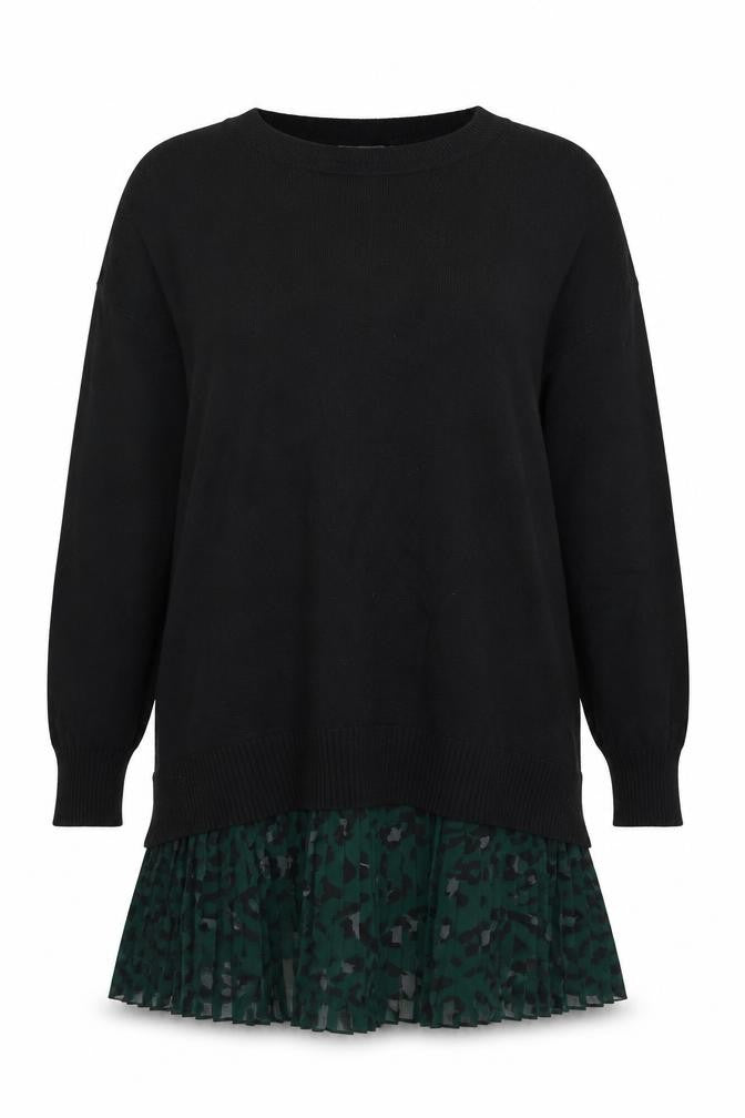 Oasis Women Black Long Sleeve Tunic Jumper L Pleated Hem