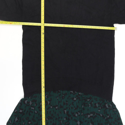 Oasis Women Black Long Sleeve Tunic Jumper L Pleated Hem