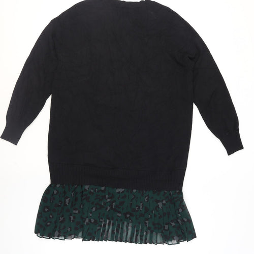 Oasis Women Black Long Sleeve Tunic Jumper L Pleated Hem