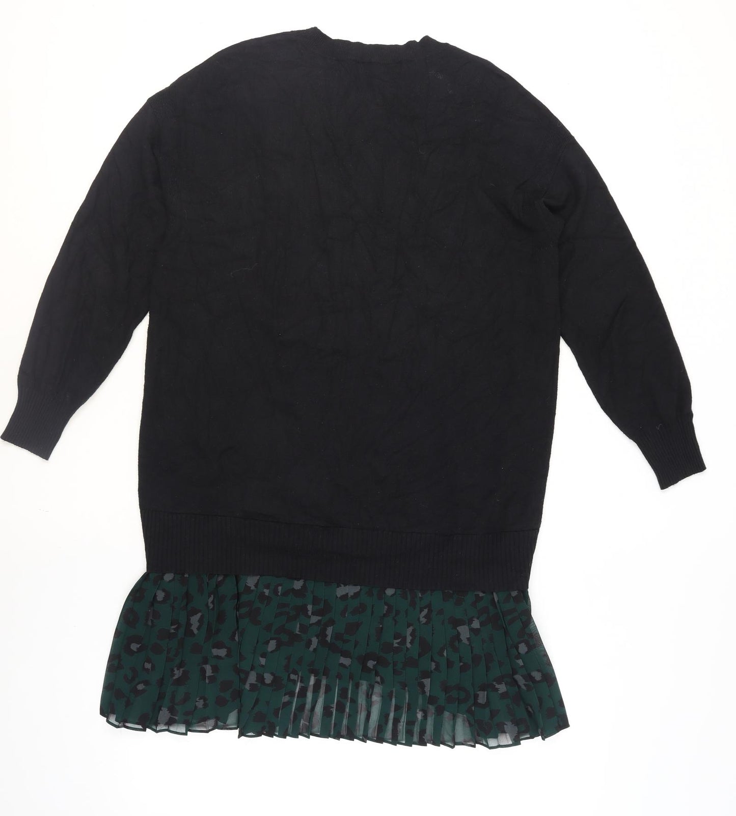 Oasis Women Black Long Sleeve Tunic Jumper L Pleated Hem