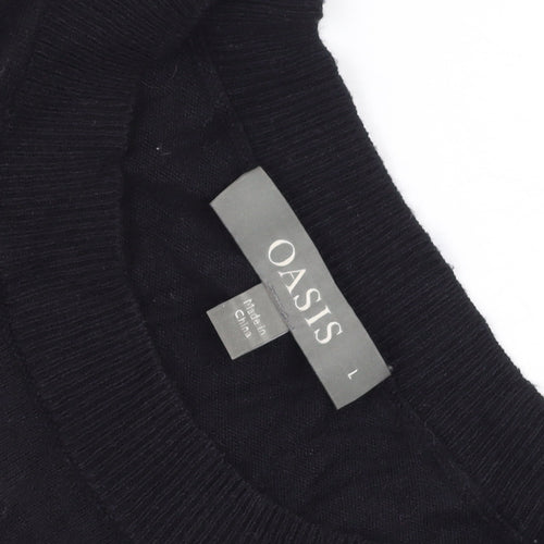 Oasis Women Black Long Sleeve Tunic Jumper L Pleated Hem